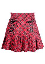 Women Red Plaid Lace Up Stretch Lycra Skirt