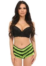 Adult Plus Size  Black Neon Green Mesh Ruffle Panty With Bow