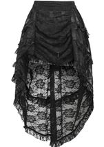 Adult Plus Size Black Lace Ruched Front High Low Lace Women Skirt