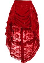 Red Lace Ruched Front High Low Lace Women Skirt