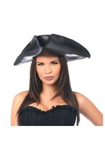 Adult Black Faux Leather Pirate Hat