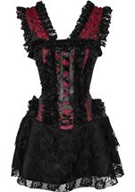 Adult Plus Size Steel Red Black Lace Trim Victorian Dress