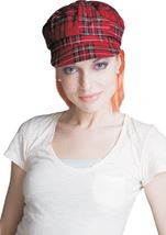 Women Red Plaid Hat With Hair
