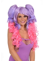 Hot Pink And Purple Women Wig With Pony