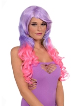 Adult Hot Pink And Purple Women Wig With Pony