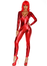 Metallic Zipfront Red Women Bodysuit