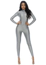 Adult Mock Neck Women Silver Bodysuit Creative Costume