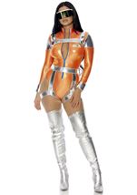 Adult Space Out Astronaut Women Metallic Orange Bodysuit Costume