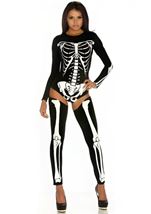 Adult Skeleton Print Bodysuit Women Costume