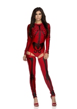 Skeleton Red Black Print Women Costume