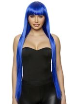 Blue Straight Woman Wig with Bangs