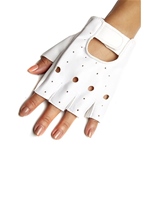 Fingerless Moto Faux Leather Gloves White