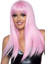 Silky Long Straight Bang Women Wig Pink
