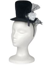Mini Top Hat Headband Black With Rose Accent