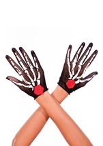 Skeleton And Rose Print Fishnet Gloves