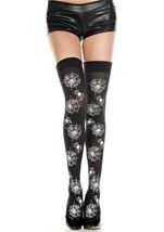 Sheer Spider And Web Print Opaque Women Thigh High