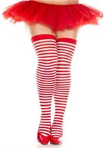 Plus Size Red And White Striped Thigh Highs