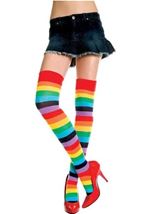 Rainbow Stripe Opaque Thigh High Stockings