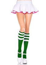 Adult Knee Highs with Striped Top Kelly Green White