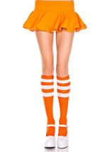 Adult Knee Highs with Striped Top Neon Orange White