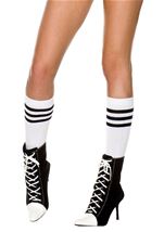 Knee Highs with Striped Top White Black