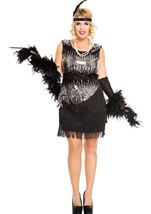 Adult Sequin Sparkly Flapper Plus Size Woman Costume Black