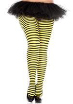 Women Plus Size Black And Neon Yellow Opaque Striped Tights