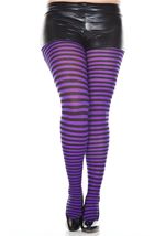 Adult Women Plus Size Black And Purple Opaque Striped Tights