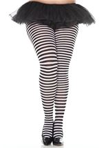 Adult Women Plus Size Black And White Opaque Striped Tights