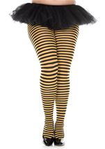 Women Plus Size Black And Yellow Opaque Striped Tights