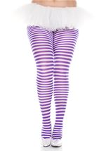 Adult Women Plus Size White And Purple Opaque Striped Tights