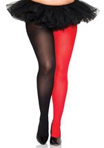 Opaque Red Black Jester Plus Size Women Tights