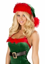 Green And Red Fur Trimmed Women Christmas Hat