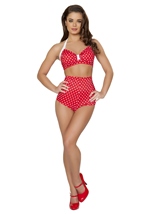 Red And White Polka Dot High Waisted Women Short