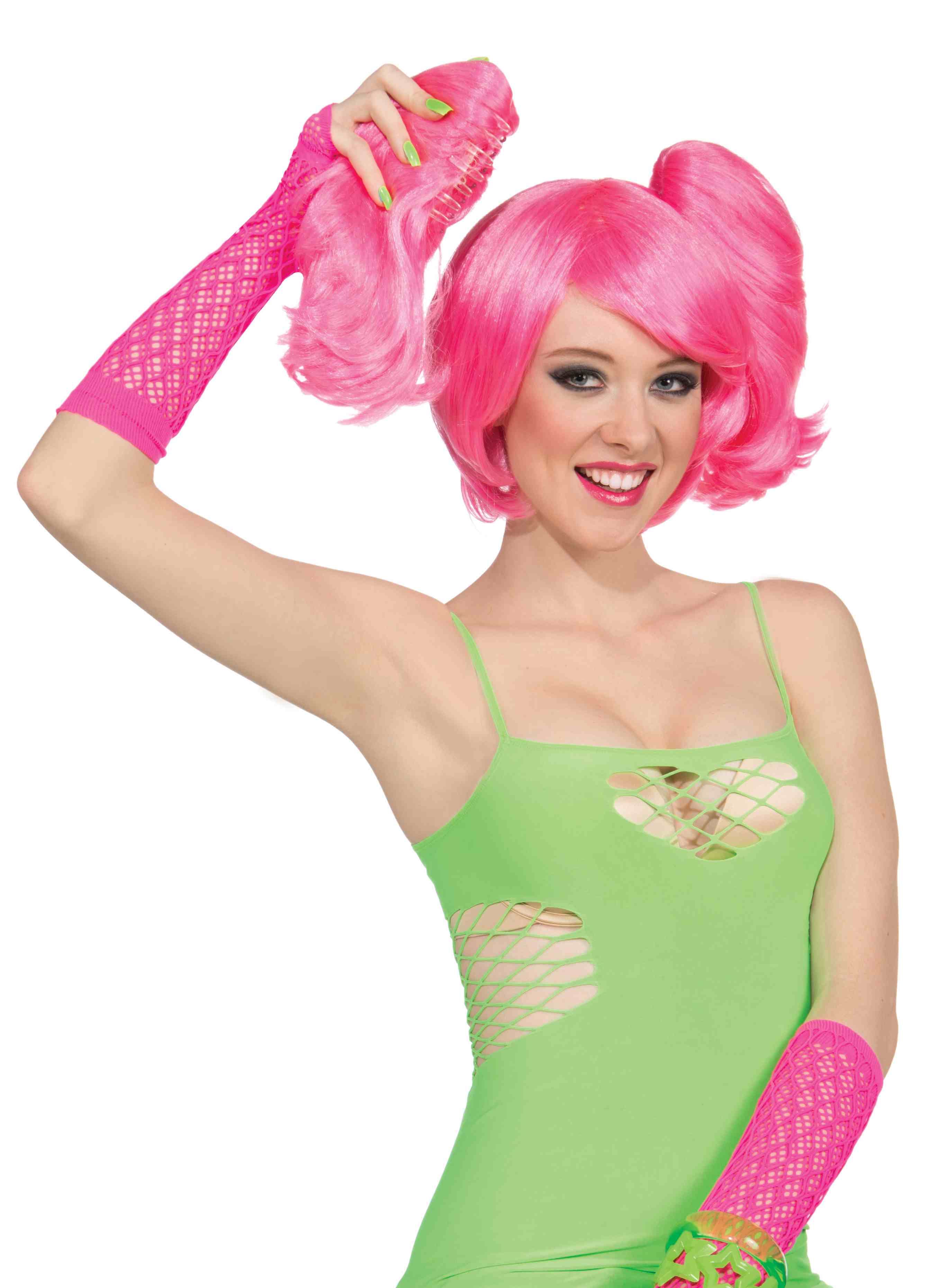All ages Neon Pink Short Wig With Ponies 16.99 The Costume Land
