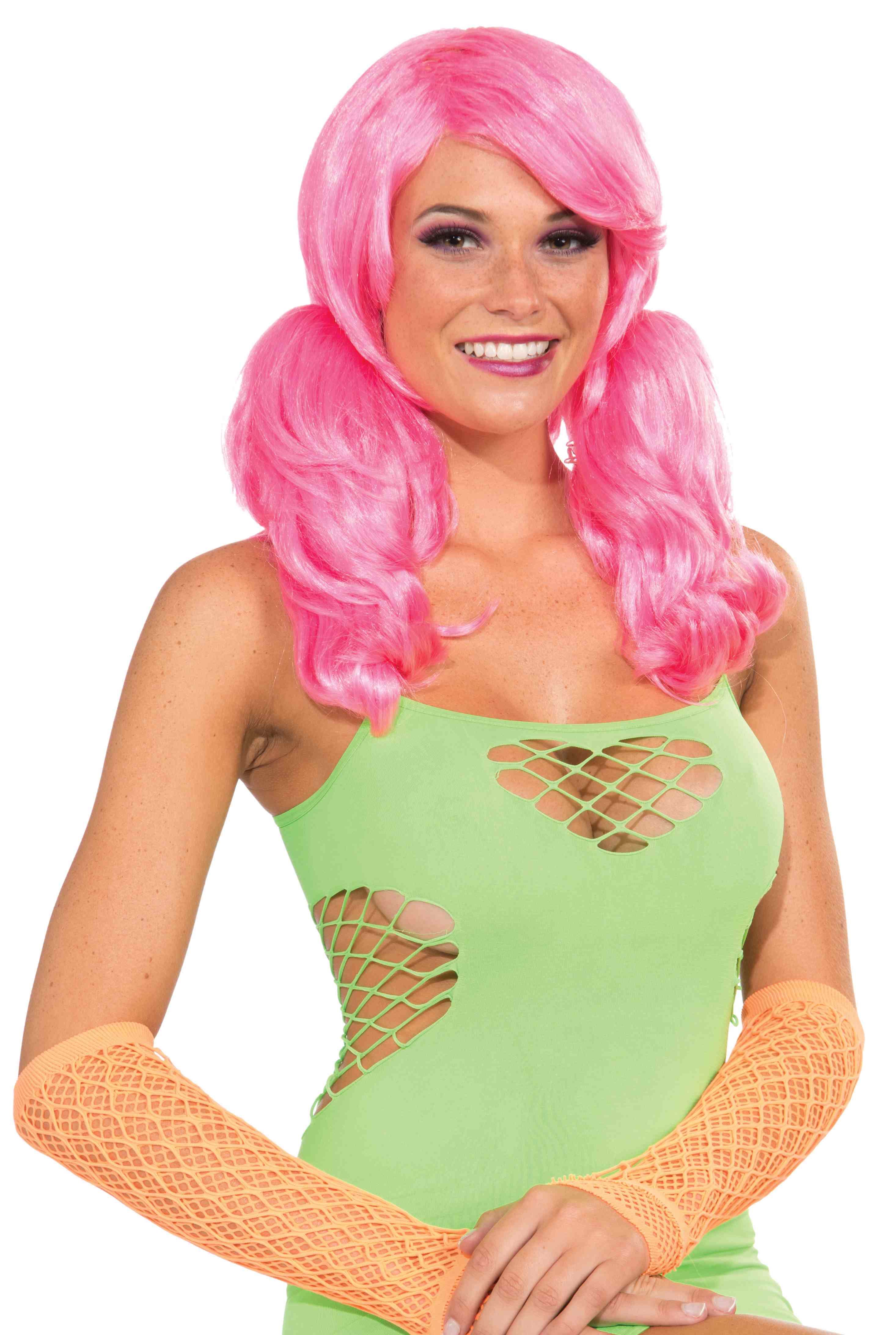 All ages Neon Pink Short Wig With Ponies 16.99 The Costume Land