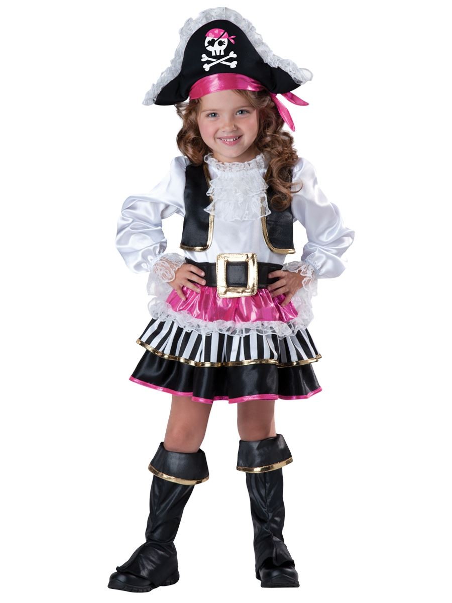 Girls Pirate Costume Dress - Toddler & Kids Role Play, Halloween Cosplay, Satin Dress Up Outfit