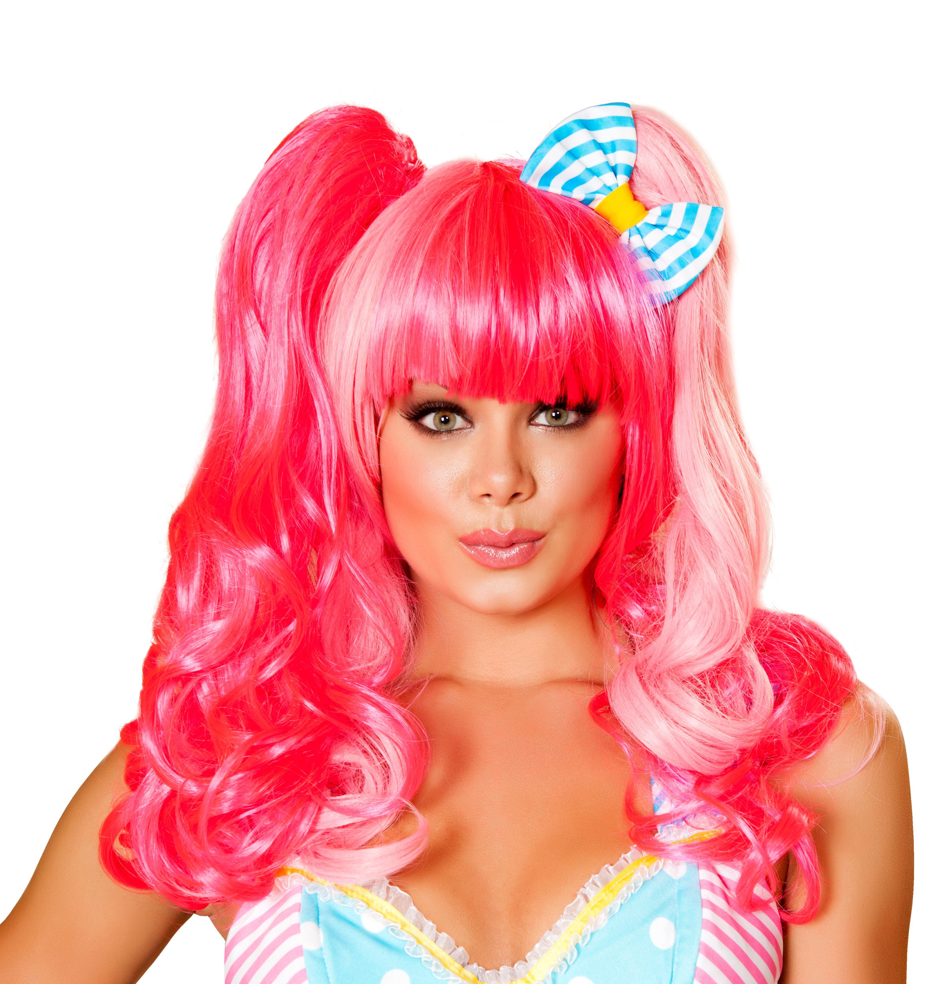 Adult Pink Women Candy Wig With Bow 37.99 The Costume Land
