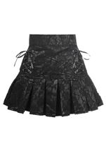 Black Satin Lace Overlay Lace Up Women Skirt