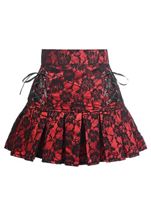 Red Satin Lace Overlay Lace Up Women Skirt