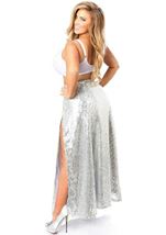 Adult Plus Size Long Silver Sequin Women Skirt
