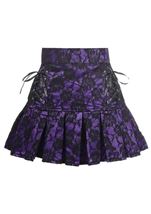 Purple Satin Lace Overlay Lace Up Women Skirt