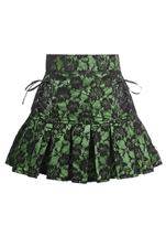 Green Satin Lace Overlay Lace Up Women Skirt