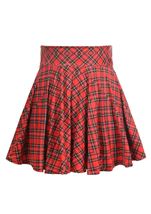 Red Plaid Stretch Lycra Women Skirt