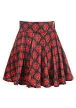 Black Red Skulls Stretch Lycra Women Skirt