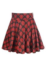 Plus Size Black Red Skulls Stretch Lycra Women Skirt