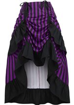 Black Purple Stripe Adjustable High Low Women Skirt