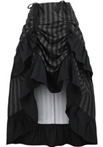 Black Grey Stripe Adjustable High Low Women Skirt
