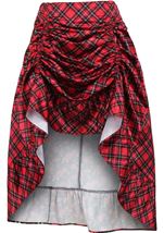 Red Plaid Satin Adjustable High Low Women Skirt