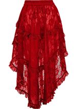 Adult Red Lace Ruched Front High Low Lace Women Skirt